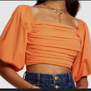 Ramy Brook peach Puff Sleeve Crop Top